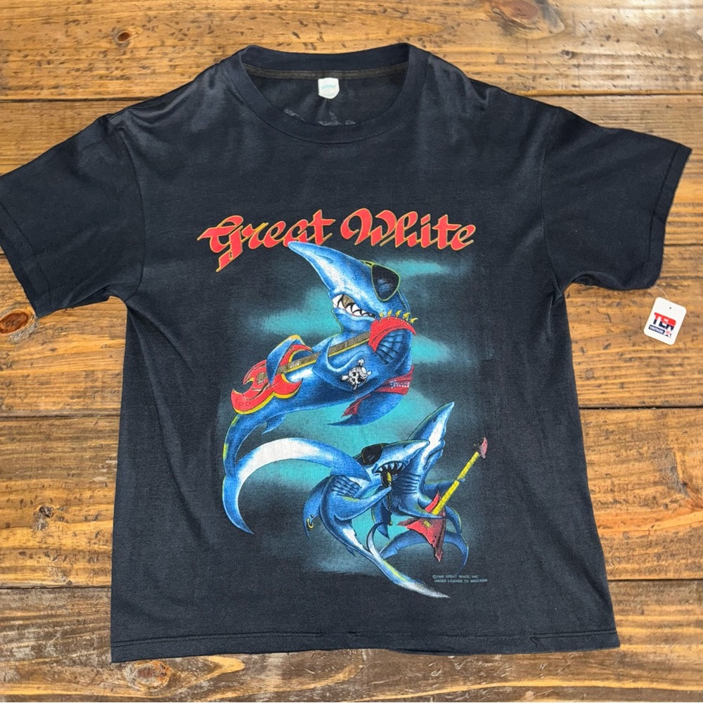 Vintage 1989 Faded Great White Band Tee Shark T-Shirt Large